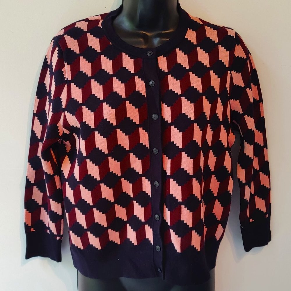 Ann Taylor "Ann" Cardigan Geometric Knit M